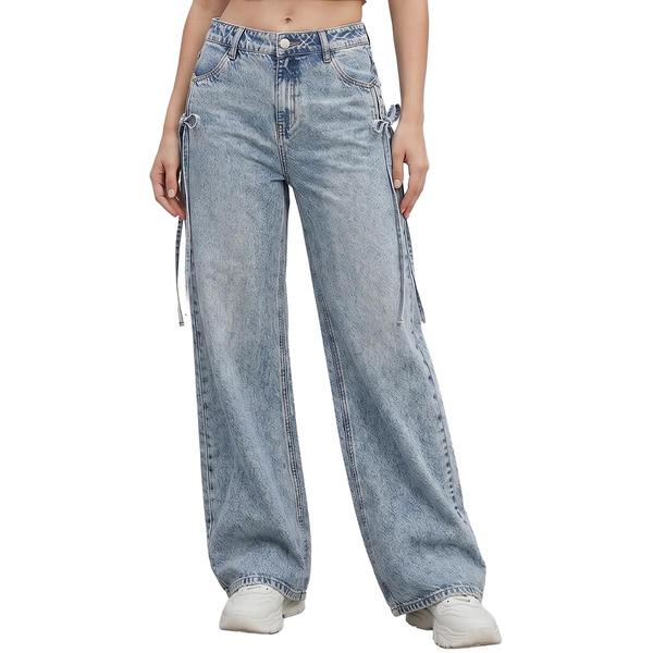 Juniors YMI(R) Mid Rise Cinch Bow Wide Leg Jeans - image 