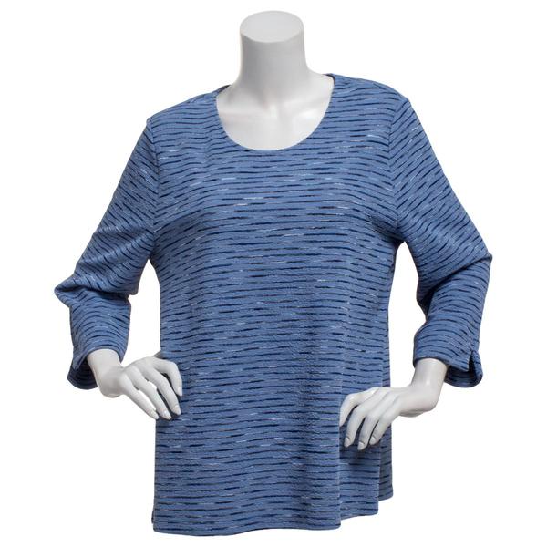 Plus Size Napa Valley 3/4 Sleeve Texture Stripe Knit Tee - image 
