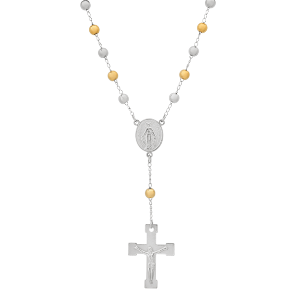 Mens Iron Saints Two-Tone Rosary with Cross & Crucifix - image 