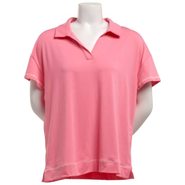 Plus Size Muk Luks Short Sleeve Solid Collar Pajama Tee w/Collar - image 
