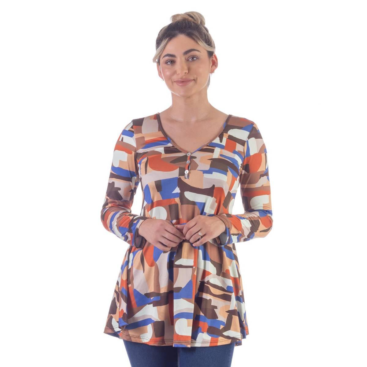 Womens 24/7 Comfort Apparel Geometric V-Neck Tunic
