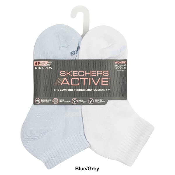Womens Skechers 6pk. Active 1/2 Terry Quarter Crew Socks