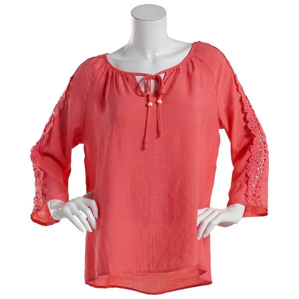 Petite NY Collection 3/4 Sleeve Solid Tuwa Peasant Top - image 