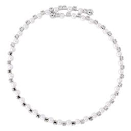 Athra Silver Plated Simulated Pearl & Clear Crystal Bracelet