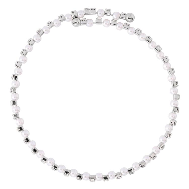 Athra Silver Plated Simulated Pearl & Clear Crystal Bracelet