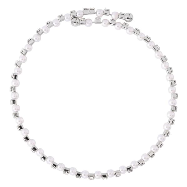 Athra Silver Plated Simulated Pearl & Clear Crystal Bracelet