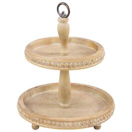 9th & Pike&#40;R&#41; Natural Beige Wood 2-Tier Round Serving Tray Stand