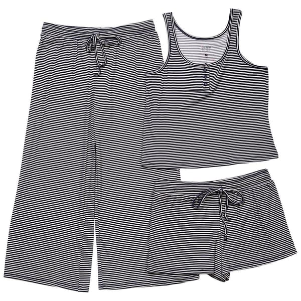 Womens Jaclyn Wonder Rib Stripe 3pc. Henley Tank Top Pajama Set