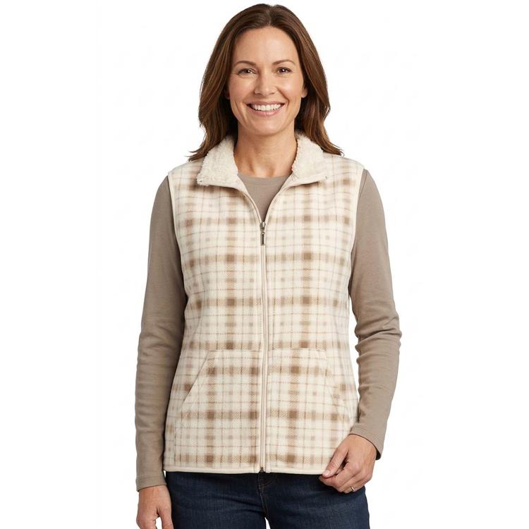 Petite Hasting & Smith Plaid Vest with Sherpa Trim - Fossil