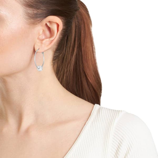 Athra Fine Silver Plated Hoop w/ Crystal Ball Earrings