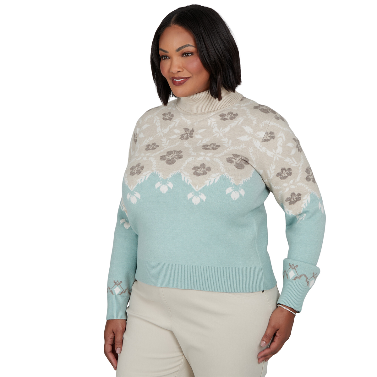 Plus Size Ruby Rd. Mythical Floral Fair Isle Turtleneck Sweater