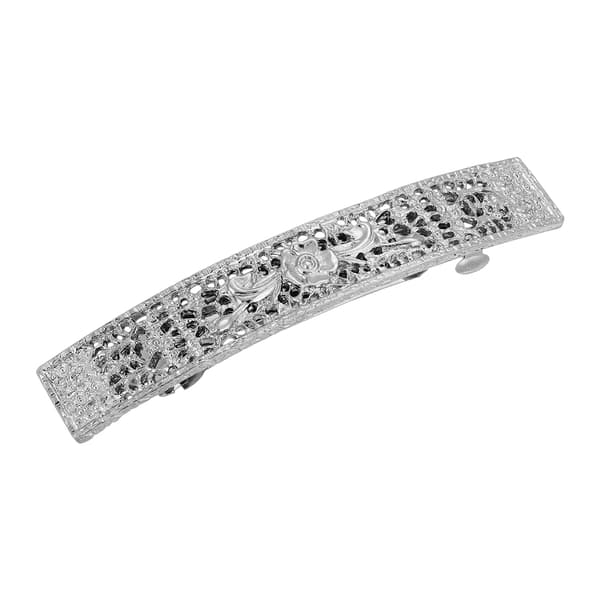Womens 1928 Silver Tone Floral Bar Barrette - image 