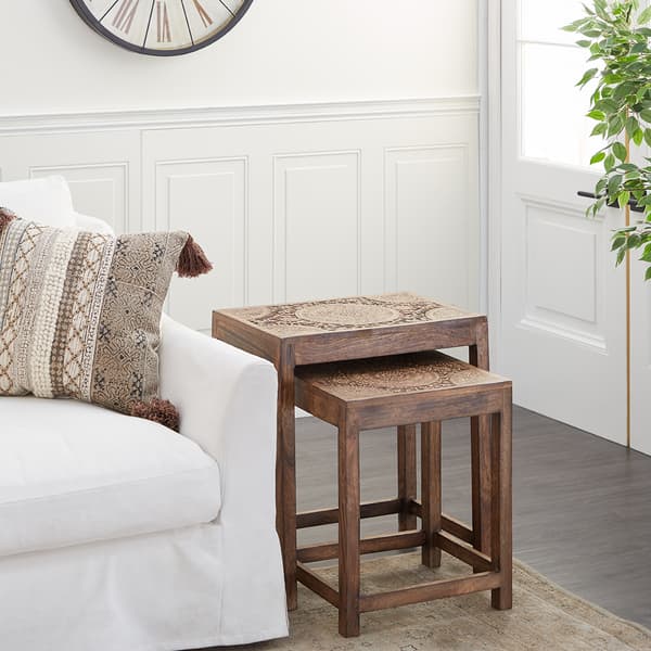 9th & Pike&#174; Nesting Dark Mango Wood Side Tables - Set Of 2
