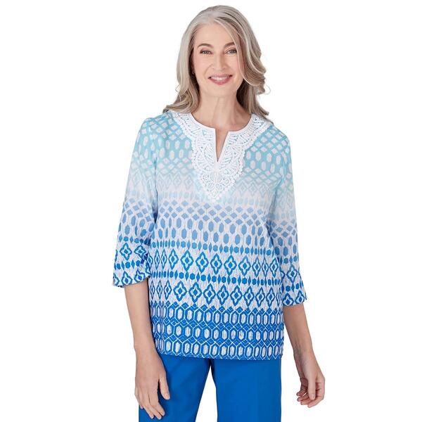 Petite Alfred Dunner Neptune Beach Woven Ombre Ikat Diamond Top - image 