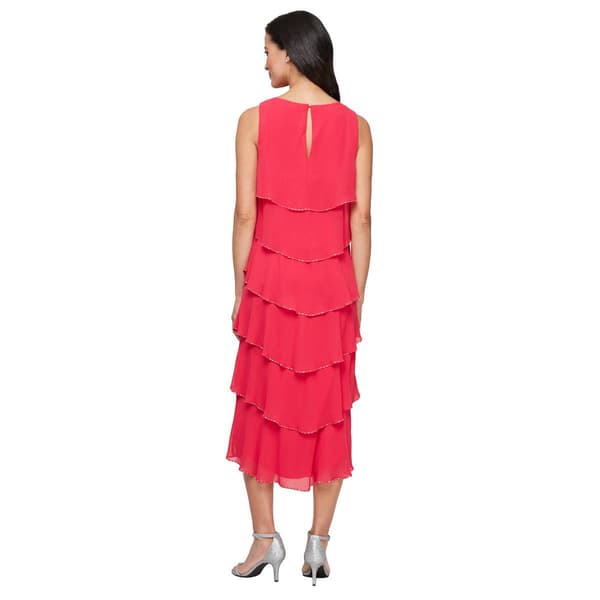 Petite SLNY Sleeveless Tier Beaded Trim Midi Dress