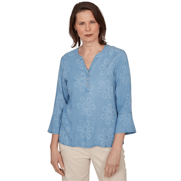 Petite Alfred Dunner Camden Market Floral Embroidery Blouse
