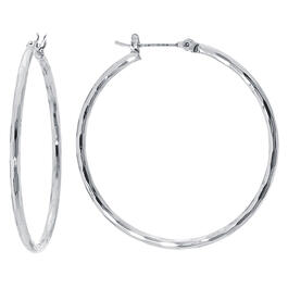 Fine Silver Plated 40mm Diamond Cut Hoop Earrings