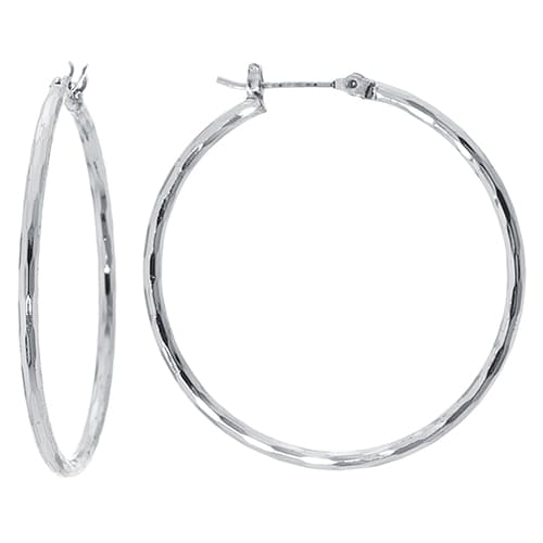 Fine Silver Plated 40mm Diamond Cut Hoop Earrings - image 
