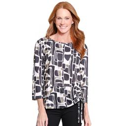Petite Multiples 3/4 Sleeve Geo Side Drawstring Blouse