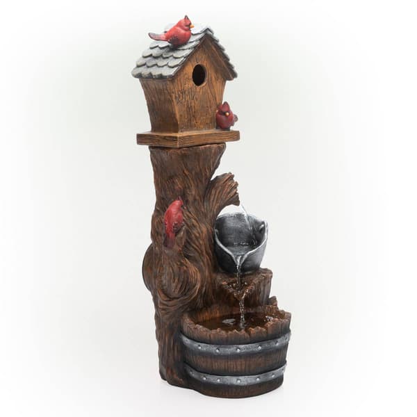 Alpine Cardinal Birdhouse Cascading Barrel Fountain