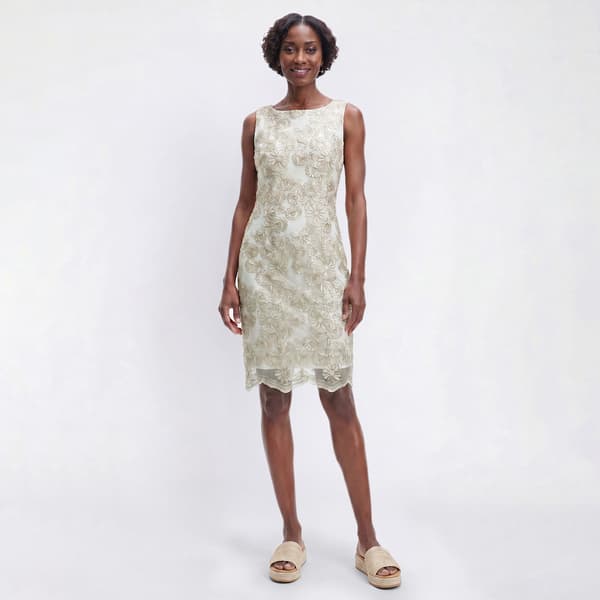 Womens Nina Leonard Sleeveless Floral Lace Sheath Dress