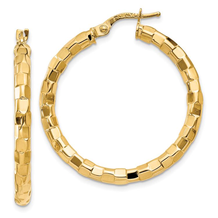 Gold Classics(tm) 14kt. Polished Textured Hoop Earrings