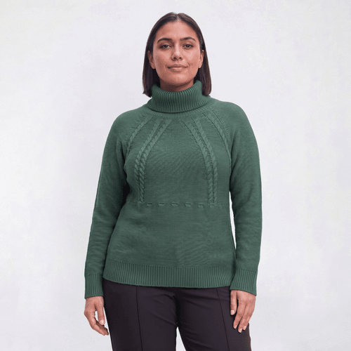 Plus Size Napa Valley Long Sleeve Cable Yoke Turtleneck Sweater