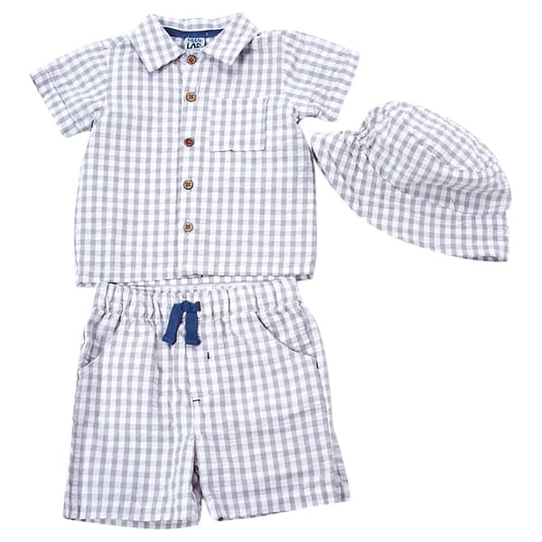 Baby Boy &#40;12-24M&#41; Little Lad&#40;R&#41; 3pc. Gingham Shorts Set w/ Hat - image 