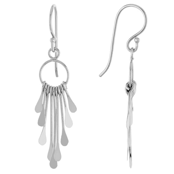 Fine Silver Plated Open Circle Fringe Drop Earrings - image 