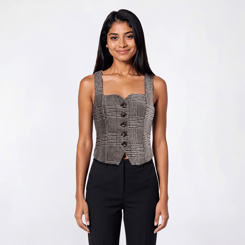 Juniors A. Byer Plaid Notch Button Front Vest - image 