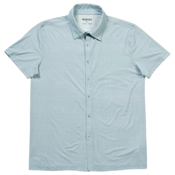 Mens WearFirst Knit Button Down Sport Shirt - Blue Fog - image 