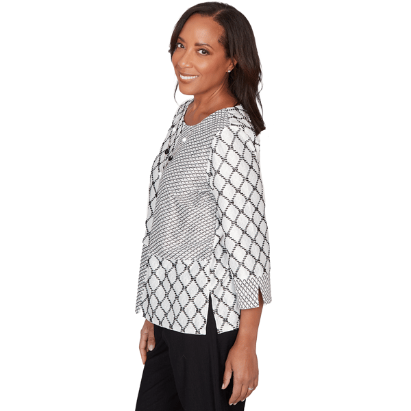 Womens Alfred Dunner Crowd Pleaser Spliced Diamond Textured Top