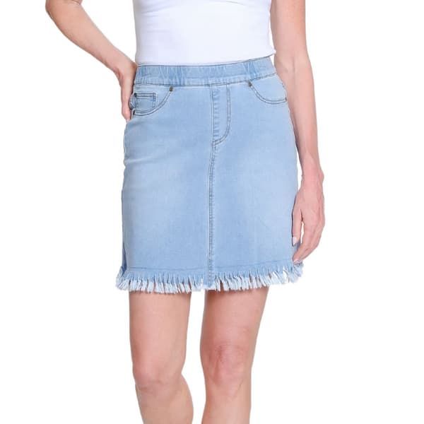 Womens Multiples Pull On 5-Pocket Fringe Hem Denim Skort