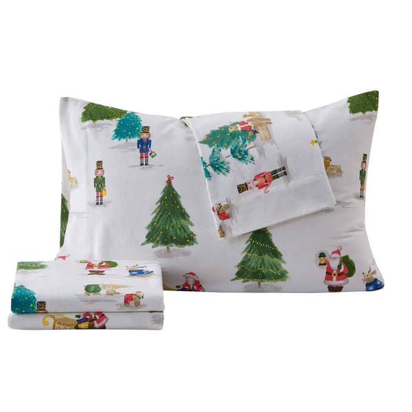 Freshfolds Cotton Santa & Friends Holiday 4pc. Flannel Sheet Set