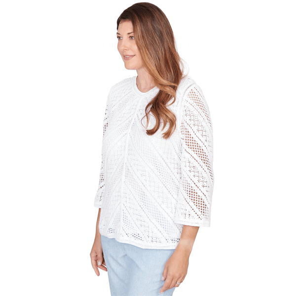 Petite Alfred Dunner St. Augustine Chevron Crochet Sweater