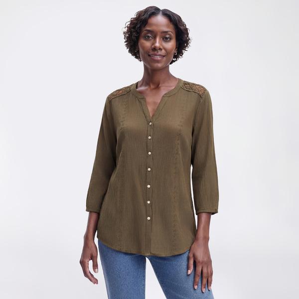 Womens Preswick & Moore® 3/4 Sleeve Gauze Button Front Blouse - image 