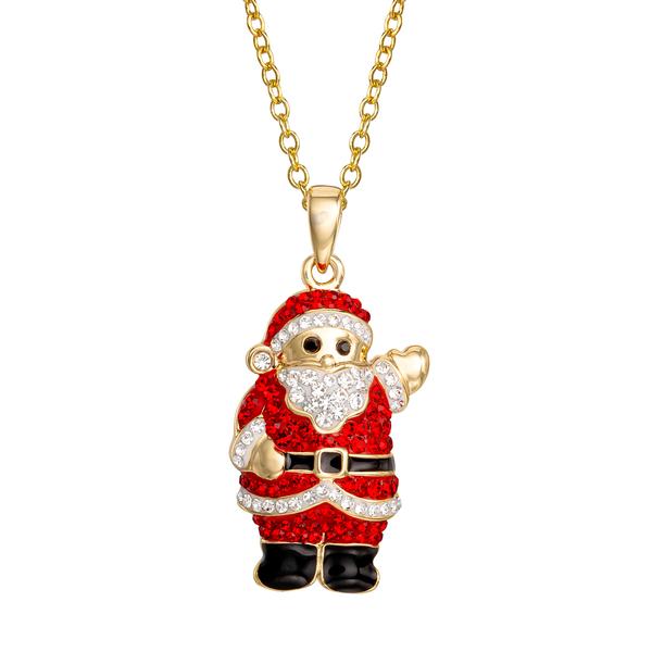 Ellen Tracy Brass Yellow Plated Crystal Santa Pendant Necklace - image 