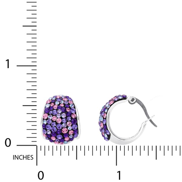 Brass Silver-Plated Purple Crystal Small Hoop Earrings