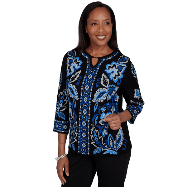 Petite Alfred Dunner Dinner Theater Keyhole Jacquard Sweater