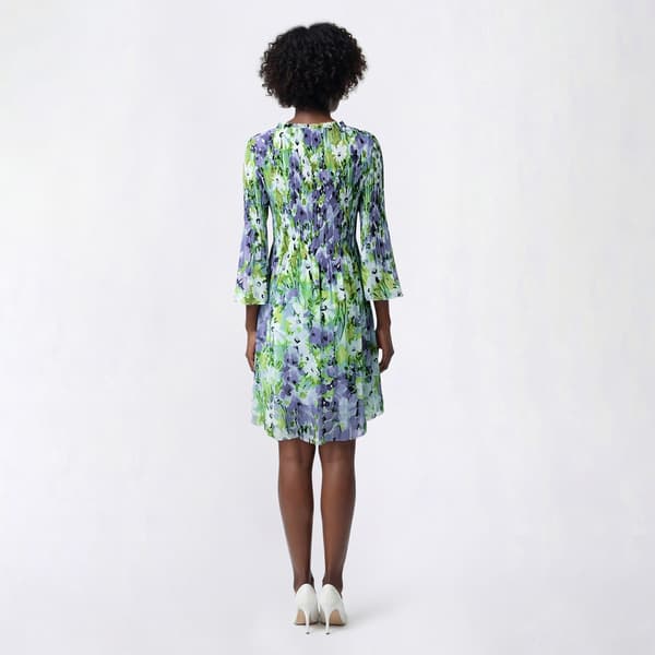 Womens Emma & Michele Floral Pleated V Neck A-Line Dress