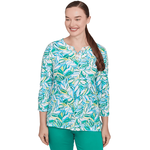 Plus Size Ruby Rd. Paradise Cove Tossed Leaves Embellished Knit - image 