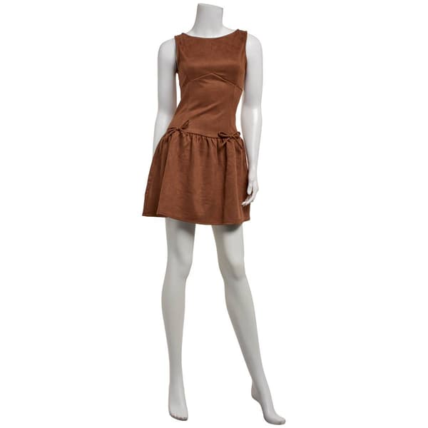 Juniors Madden Girl Suede Sleeveless Drop Waist Bow Skater Dress