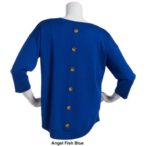 Womens Cable & Gauge 3/4 Sleeve Button Back Sweater