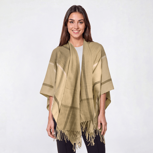 Womens Renshun Plaid Fringe Ruana - Tan - image 