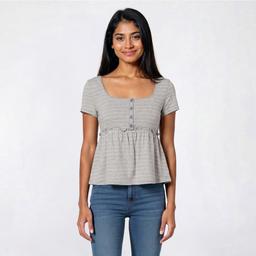 Juniors Pink Rose Short Sleeve Jersey Square Neck Peplum Top