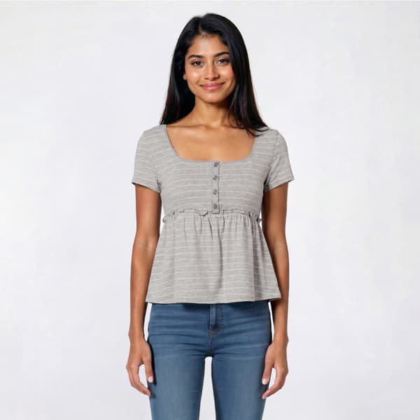 Juniors Pink Rose Short Sleeve Jersey Square Neck Peplum Top