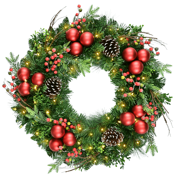 Puleo International 26in. Pre-Lit LED Ornament Adorned Wreath - image 