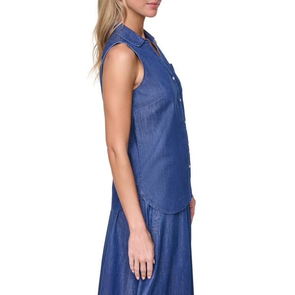 Womens Nautica Short Sleeve Button Front Chambray Shirt