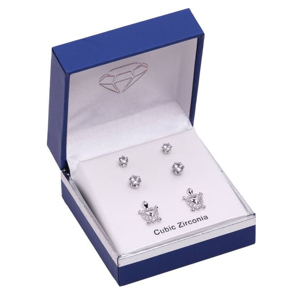 Silver-Tone CZ Turtle Earring Trio Set - image 