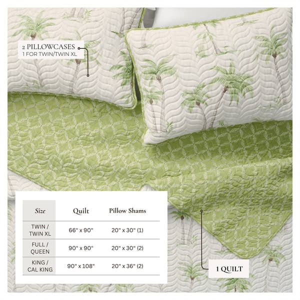FreshFolds Coronado 3pc. Reversible Coastal Palm Tree Quilt Set
